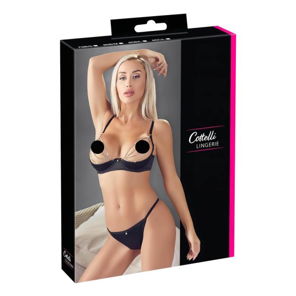Cottelli - Glitzerndes Ketten-Satin-Lift-BH-Set (Schwarz) - 85B/L