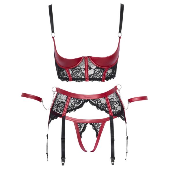 Cottelli Bondage - Mattes, Spitzen-BH-Set (Rot) - L