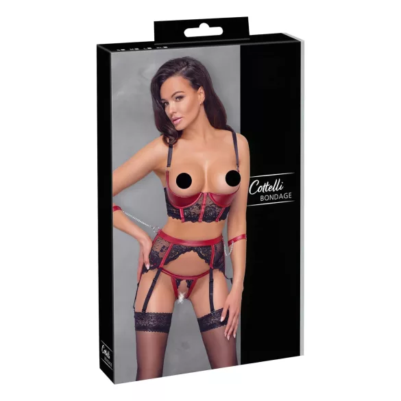 Cottelli Bondage - Mattes BH-Set mit Spitze (rot) - XL
