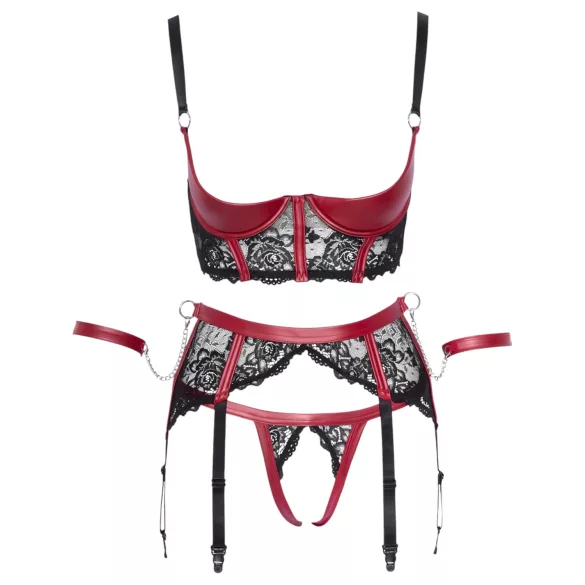 Cottelli Bondage - Mattes BH-Set mit Spitze (rot) - XL