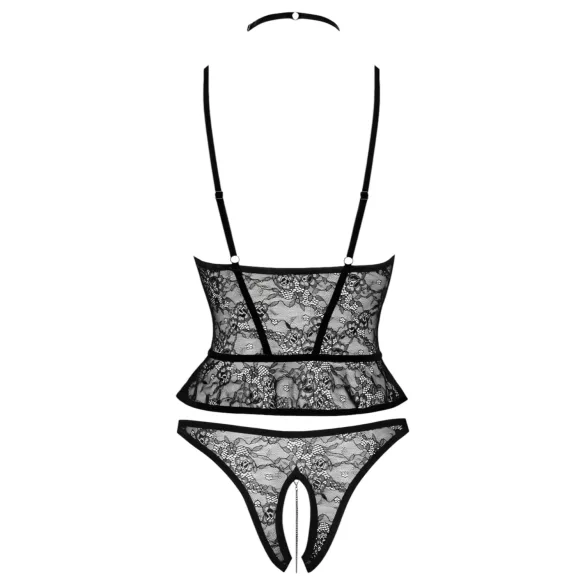 Abierta Fina - Offener String und Korsett (schwarz) - M