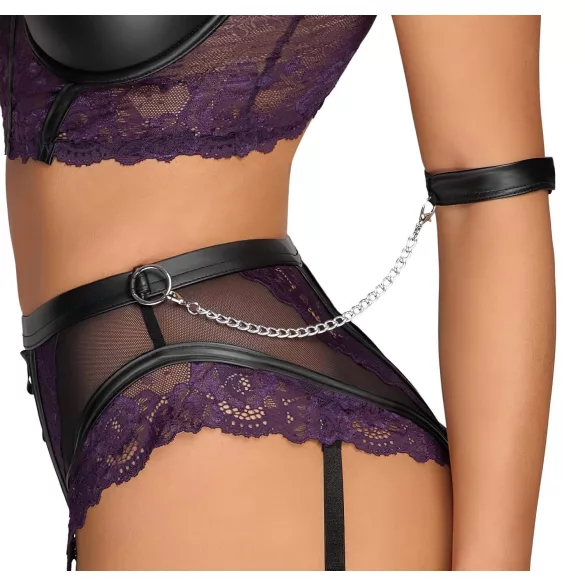Cottelli Bondage - BH-Set und Handfesseln (schwarz-lila)