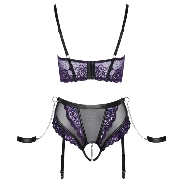 Cottelli Bondage - BH-Set und Handfesseln (schwarz-lila) - XL