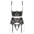 Abierta Fina - dreiteiliges Spitzen-Set mit Strapsen (schwarz) - 80B/M
