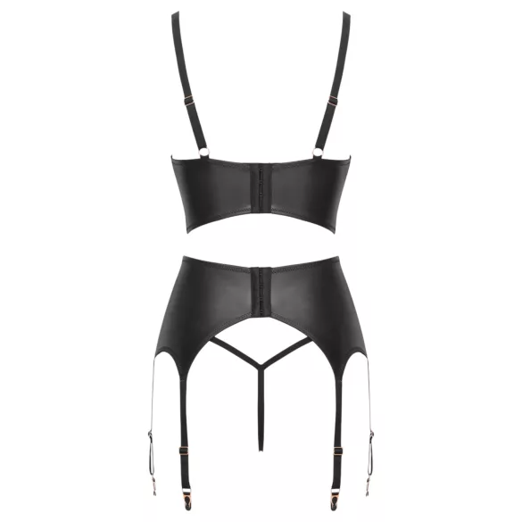 Abierta Fina - dreiteiliges Spitzen-Set mit Strapsen (schwarz) - 80B/M