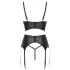 Abierta Fina - dreiteiliges Spitzen-Set mit Strapsen (schwarz) - 80B/M