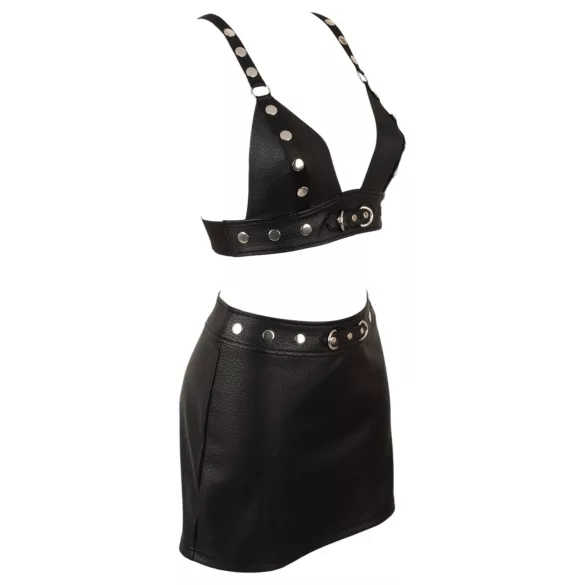 Cottelli - Kunstleder-Top und Minirock-Set (schwarz) - L