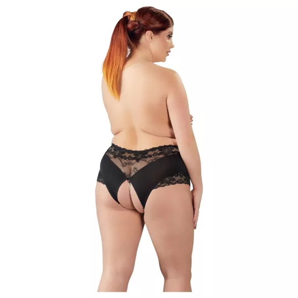 Cottelli Plus Size - Spitzenperlen offener Slip (schwarz) - XL