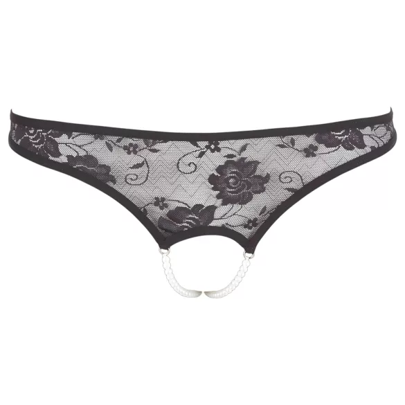 Cottelli - Perlenverzierte offene Spitzen-Tanga (schwarz)
