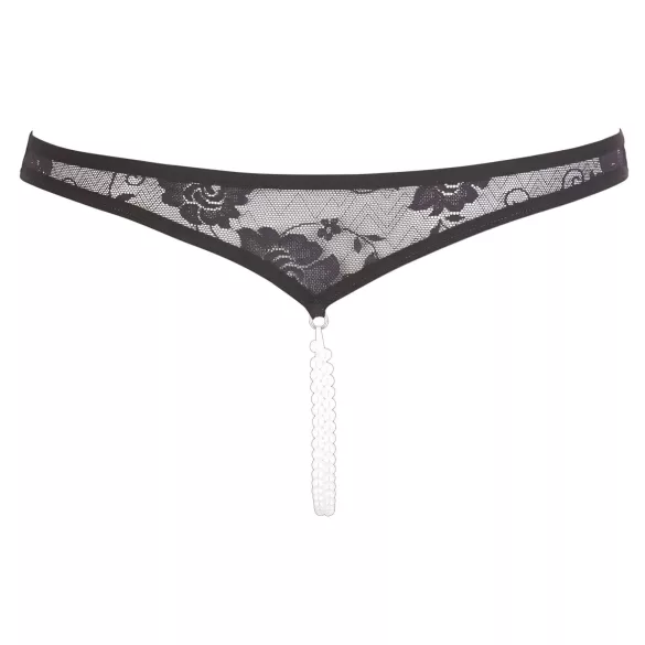 Cottelli - Perlenverzierte offene Spitzen-Tanga (schwarz) - L
