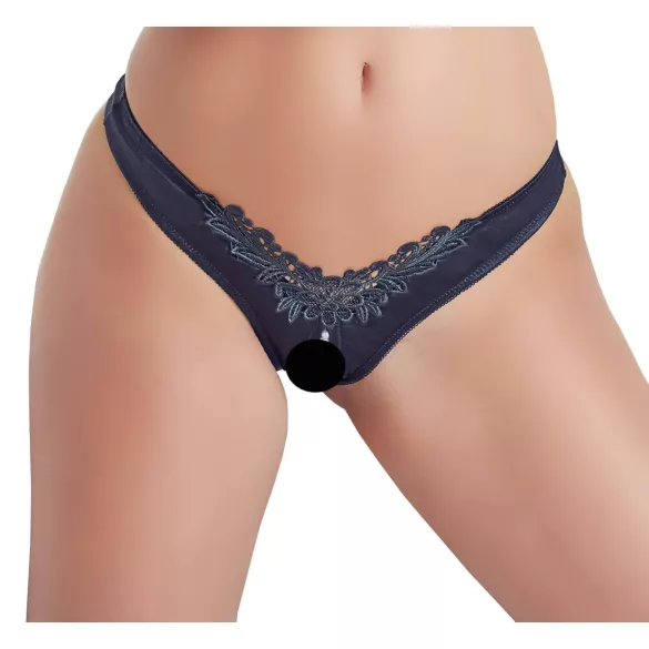 Cottelli - Perlenverzierte, offene Blütenslip (schwarz)