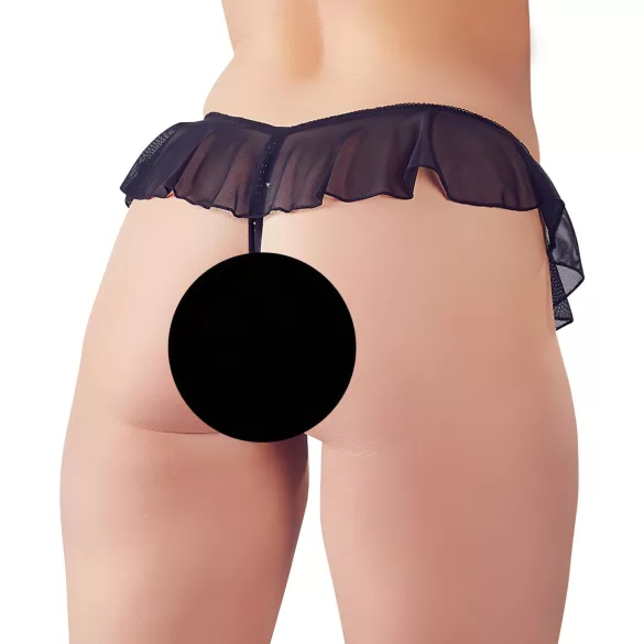 Cottelli - Offener, Perlenbesetzter Spitzentanga (Schwarz) - L