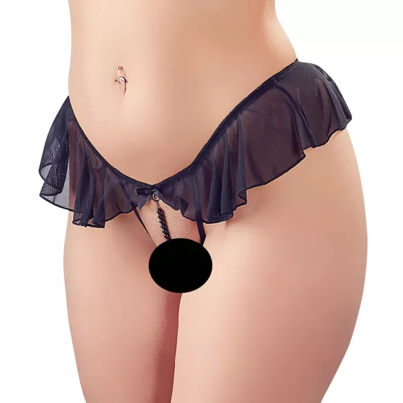 Cottelli - Offener, Perlenbesetzter Spitzentanga (Schwarz) - XL