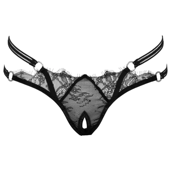 Cottelli - luxuriöser, offener, ringförmiger String (schwarz)