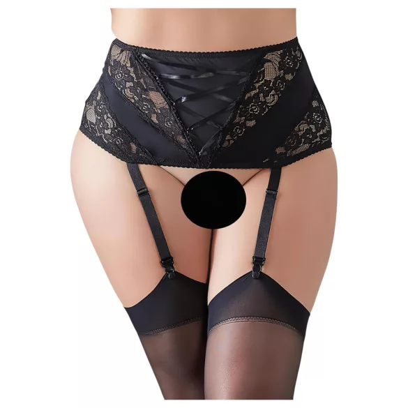 Cottelli Plus Size - Spitzen Strapshemd mit Schnürung (schwarz) - 4XL
