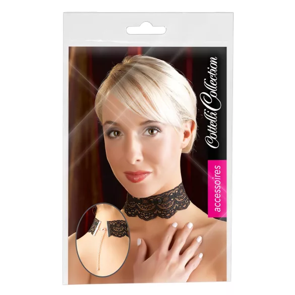 Cottelli - Halsband aus Kunstleder mit Spitze, BDSM-Kostüm-Accessoire