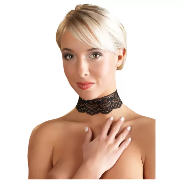 Cottelli - Halsband aus Kunstleder mit Spitze, BDSM-Kostüm-Accessoire