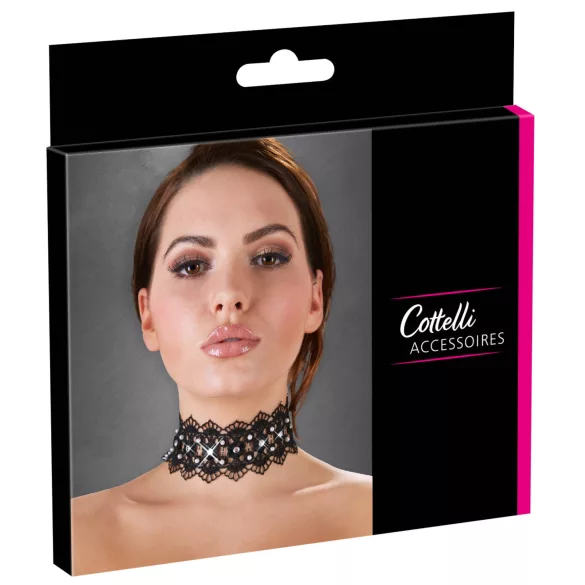 Cottelli - Perlen- und Strass-Spitzenkragen (schwarz)