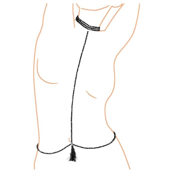 Cottelli - Perlenverzierter Körpergurt mit Halsband (schwarz)