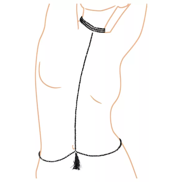 Cottelli - Perlenverzierter Körpergurt mit Halsband (schwarz)