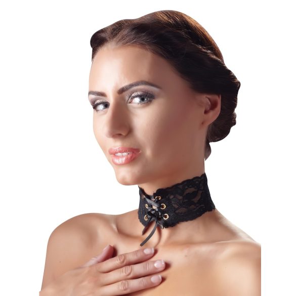 Cottelli - Breites Schnürspitze Halsband (Schwarz)