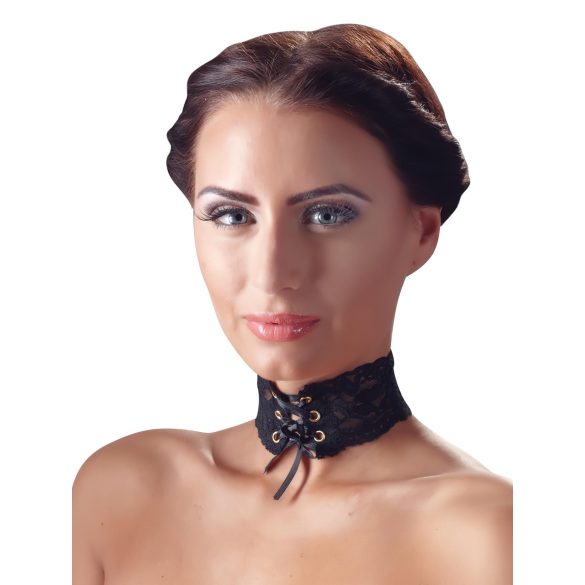 Cottelli - Breites Schnürspitze Halsband (Schwarz)