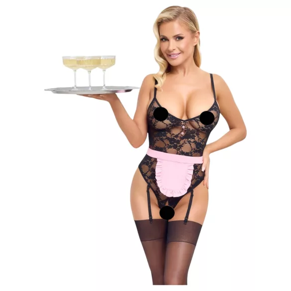 Cottelli - Transparente Dienstmädchenkostüm (schwarz-pink)