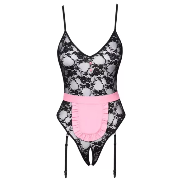 Cottelli - Transparente Dienstmädchenkostüm (schwarz-pink) - M