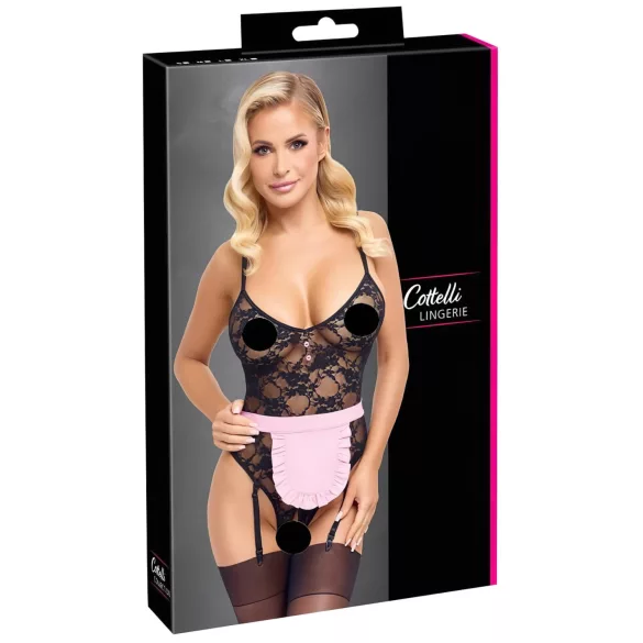 Cottelli - Transparente Dienstmädchenkostüm (schwarz-pink) - M