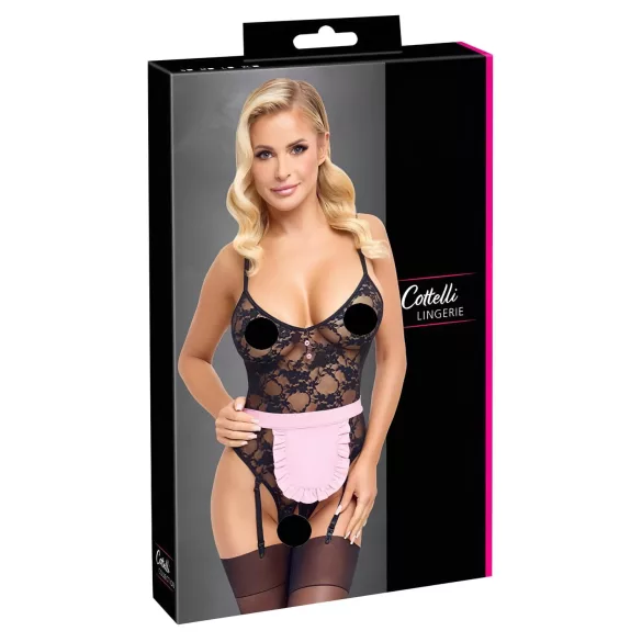 Cottelli - Transparente Dienstmädchenkostüm (schwarz-pink) - L