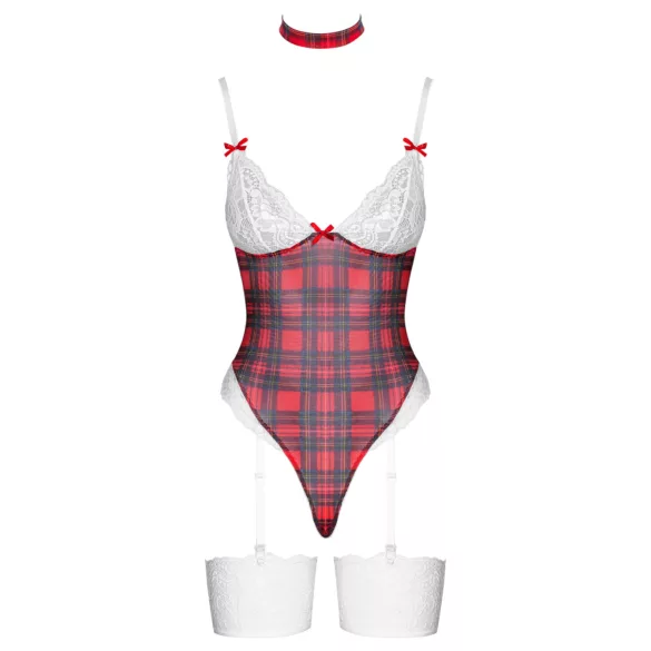 Cottelli - Kariertes Body-Set (Rot) - M