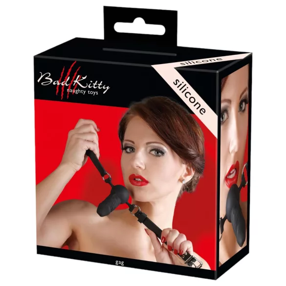 Bad Kitty - Silikon Knebel mit kleinem Dildo (schwarz)