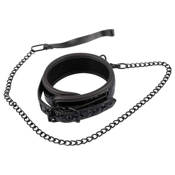 Bad Kitty - Halsband und Leine mit Edelsteinen (schwarz)