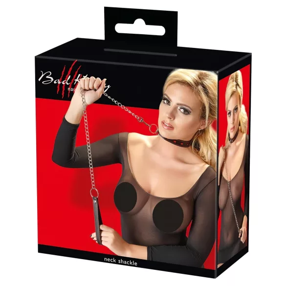 Bad Kitty - Herz Halsband & Metall-Leine (Schwarz)
