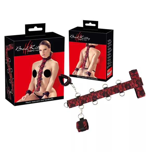 Bad Kitty - Asien Halsfessel-Set (rot-schwarz)