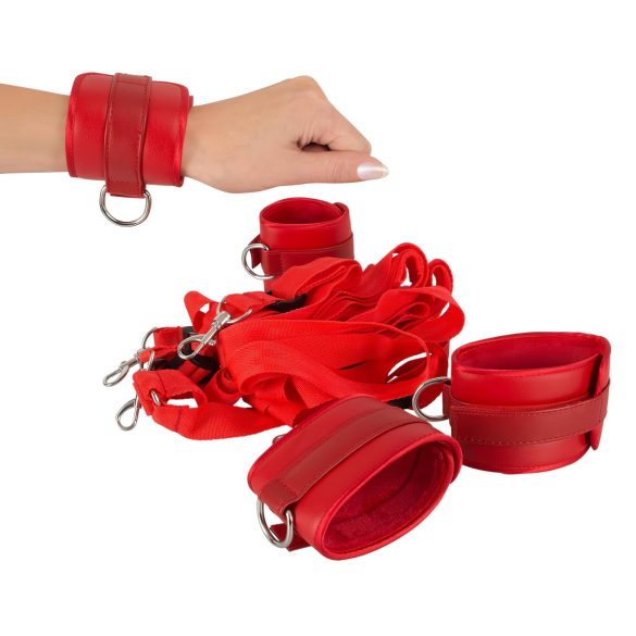 Bad Kitty - Klett-Kunstleder Bettfesselset (Rot)