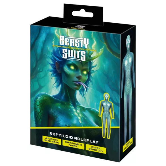 Beasty Suits Reptiloid Roleplay - Reptilien-Rollenspielkostüm mit Maske (grün) - L/XL