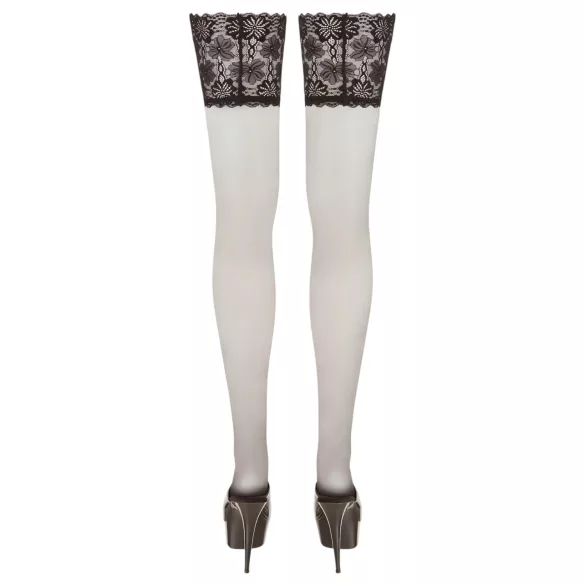 Cottelli Plus Size - Halterlose Strümpfe mit 15cm breiter Spitze (schwarz)