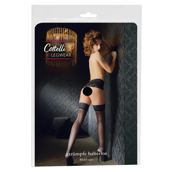 Cottelli - Lilienmuster, gestreifte Strümpfe (schwarz)