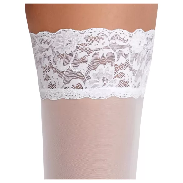 Cottelli - Spitzenstrümpfe mit Blumenmuster (weiß) - 3/M-L