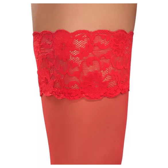 Cottelli - Spitze Strümpfe mit Blumenmuster (rot) - 3/M-L