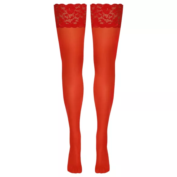 Cottelli - Spitze Strümpfe mit Blumenmuster (rot) - 5/XL