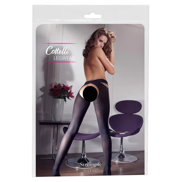 Cottelli - Schwarze Strumpf mit Kreuzband - L/XL