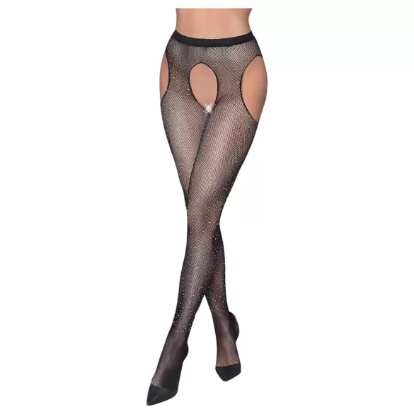 Cottelli Legwear - offene, glänzende, schwarze Strümpfe (S-L)