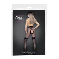 Cottelli - offene Strümpfe mit Netzbesatz (schwarz)