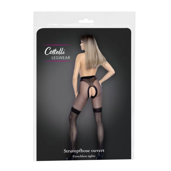 Cottelli - offene Strümpfe mit Netzbesatz (schwarz) - 4