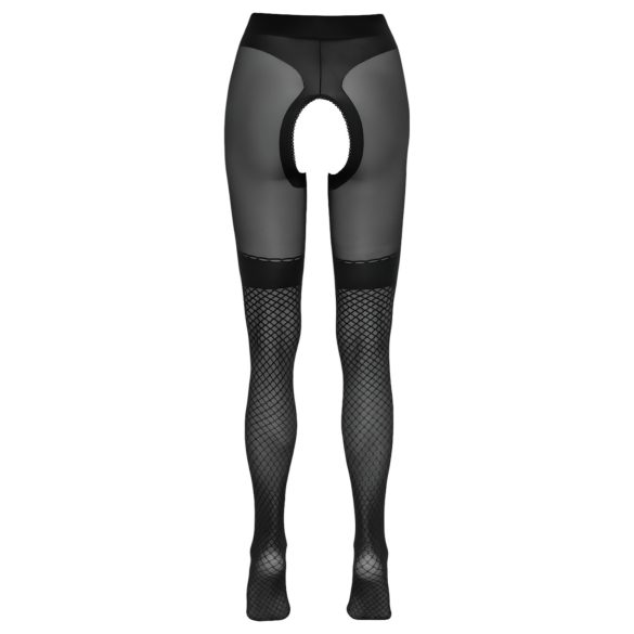 Cottelli - offene Strümpfe mit Netzbesatz (schwarz) - 4