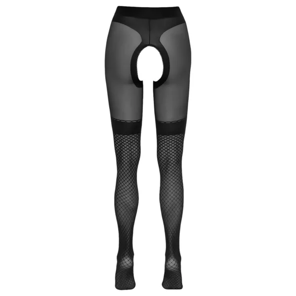 Cottelli - offene Strümpfe mit Netzbesatz (schwarz) - 5