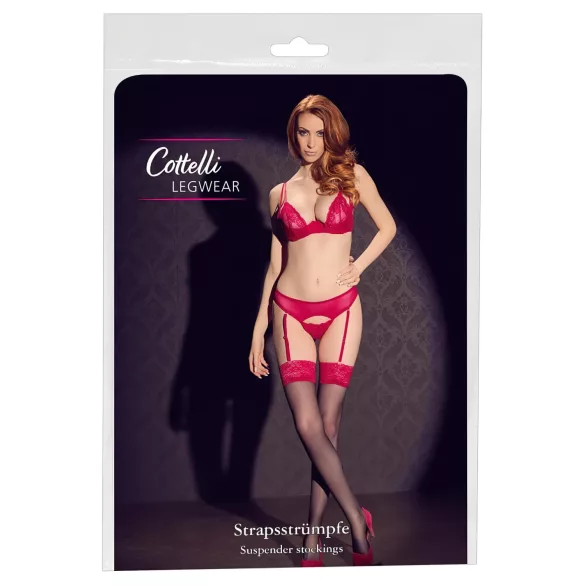 Cottelli - Strapsstrümpfe rot Spitze (schwarz) - 7