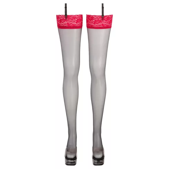 Cottelli - Strapsstrümpfe rot Spitze (schwarz) - 7